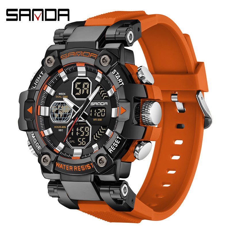 Sanda's new watch dual display snooze alarm clock men's watch youth outdoor sports multi-functional electronic watch