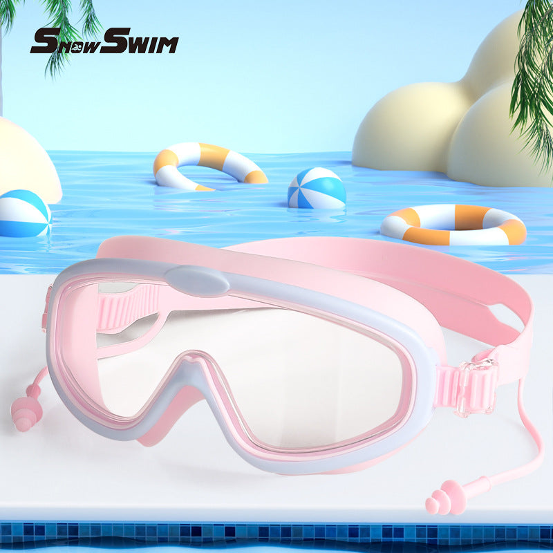 Children's bag swimming goggles, girls, boys' swimming equipment, glasses, waterproof, anti-fog, large frame professional diving goggles factory