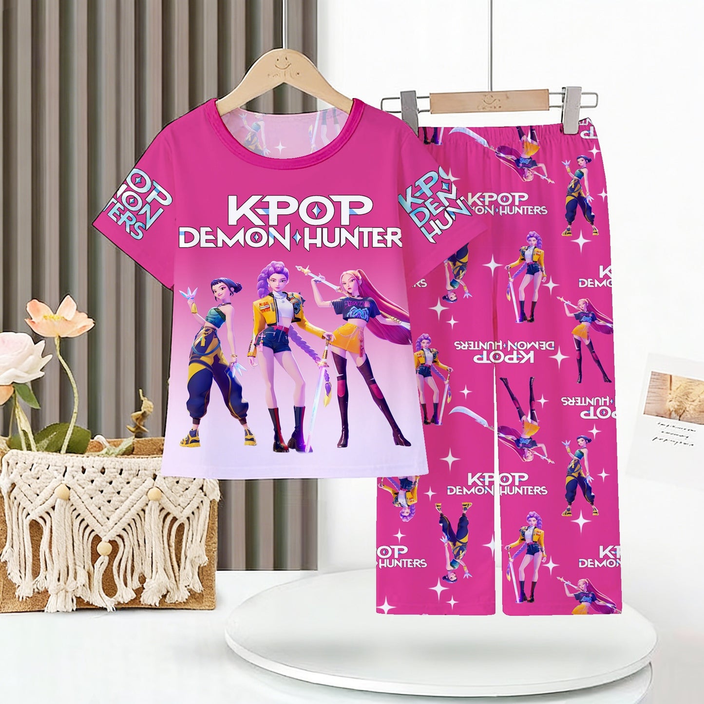 Foreign trade children's pajamas, spring and summer short-sleeved trousers, cartoon Sharjah men's group K-POP girl group middle and adult children's loungewear