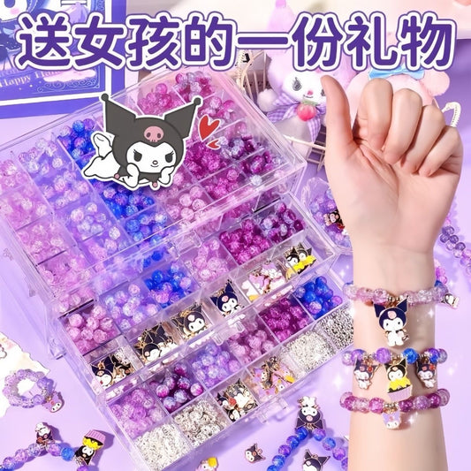 Children's Day Children's Day Gift Handmade DIY Set Kuromi Cartoon Dripping Glass Beaded Bracelet