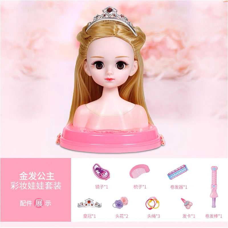 Play house makeup doll comb hair girls children toys wig dressing set princess sixth birthday gift