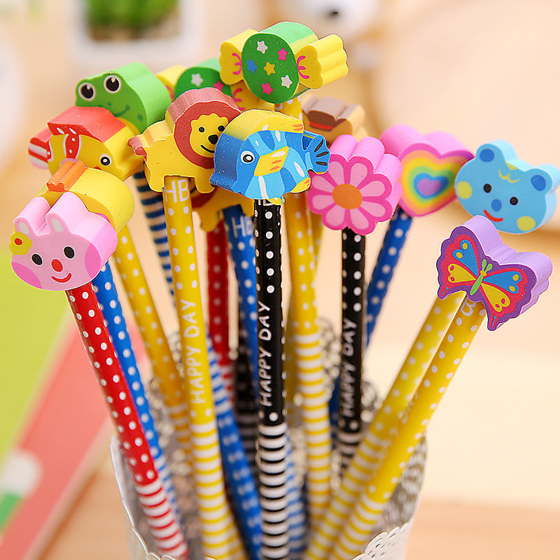 Cute cartoon with eraser pencil kindergarten Xi supplies elementary school students exam HB gift prize gift by My Store