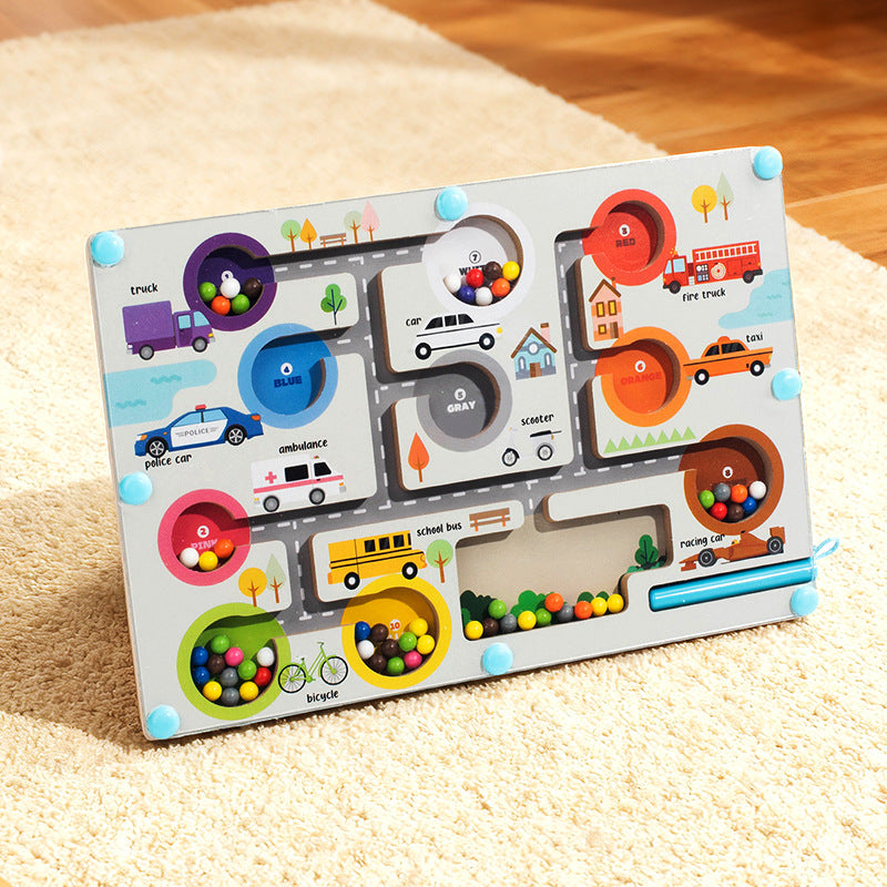 Children's toys wooden magnetic maze walking beads puzzle early education pen movement focus logical thinking maze toys