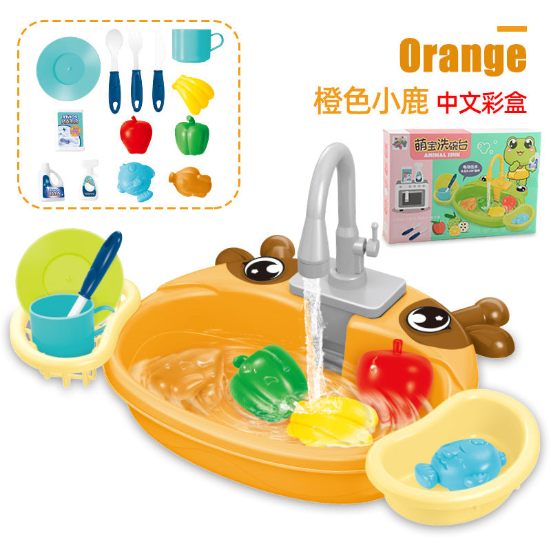 Children's play home cartoon electric dishwasher, circulating water, kitchen sink, electric dishwasher, water play toys