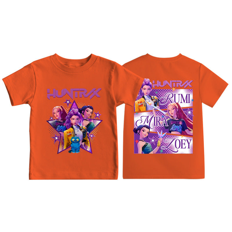 Amazon hit KPop anime cartoon print crew neck short sleeve T-shirt casual loose children's top