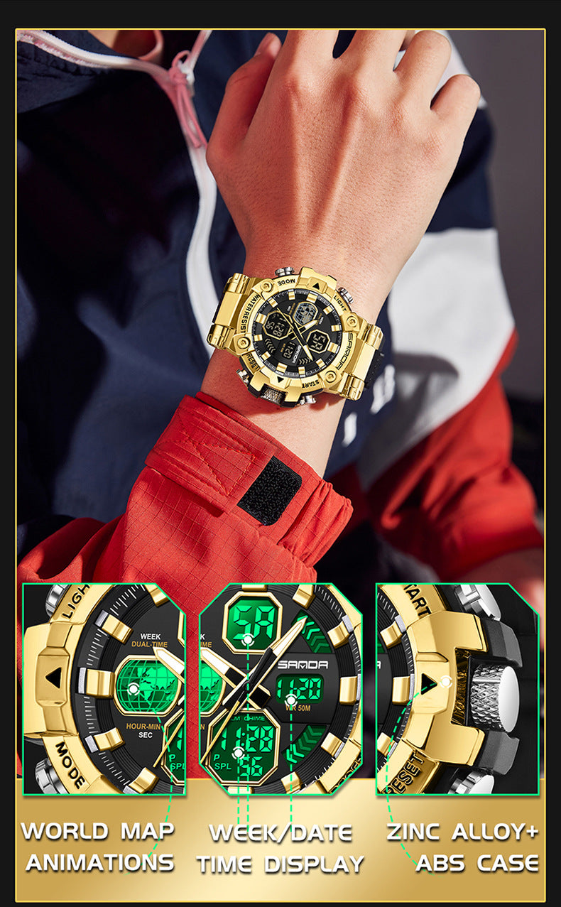 Sanda's new watch dual display snooze alarm clock men's watch youth outdoor sports multi-functional electronic watch