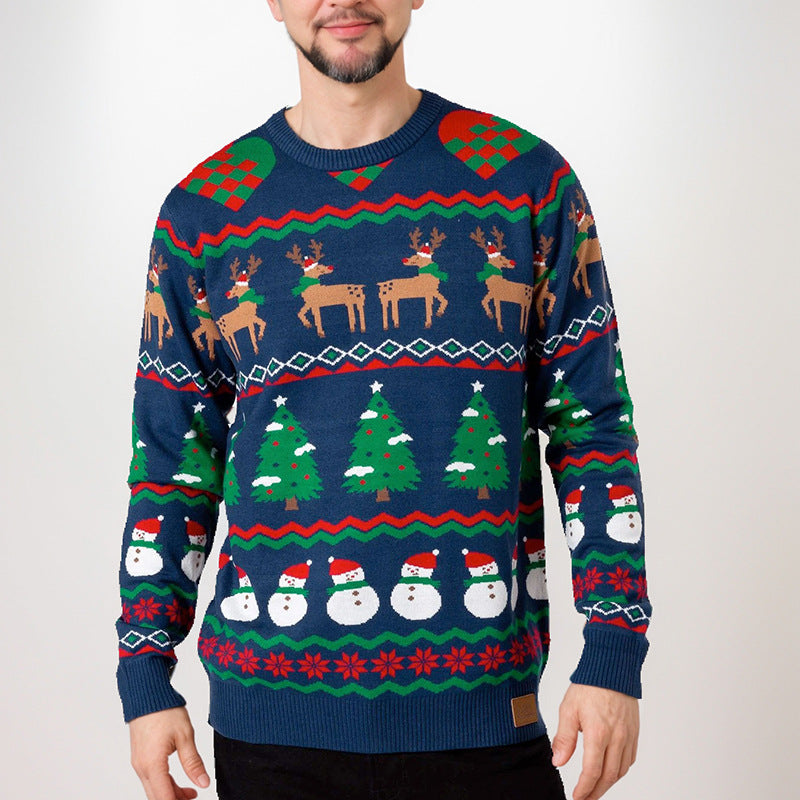 Amazon cross-border new men's knitwear Christmas casual slim style crew neck woolen patchwork knitwear