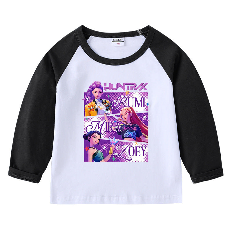 Kpop Witch Hunt Group Korean version raglan spring and autumn girls' T-shirt crew neck cartoon long-sleeved top base shirt set