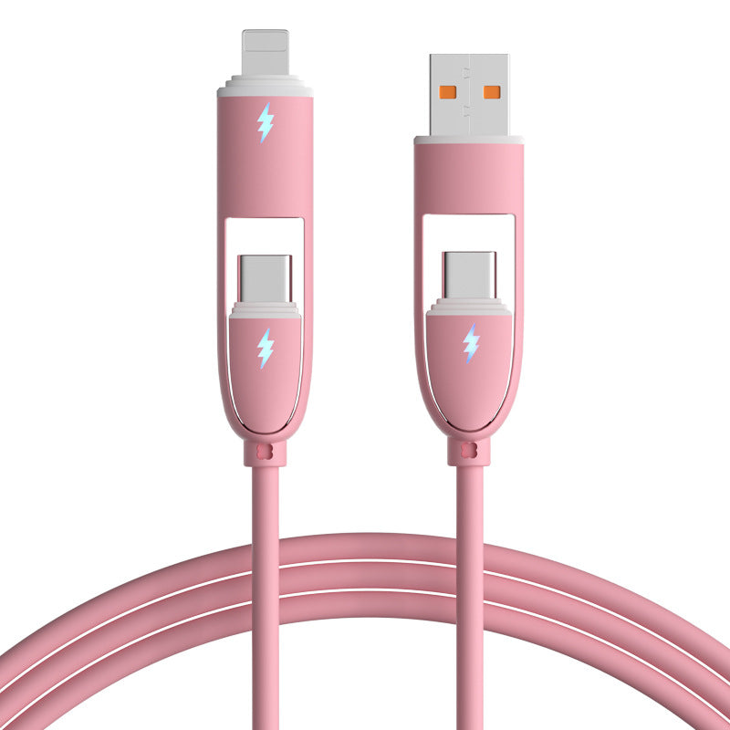 Liquid silicone fast charging 4-in-1 data cable solid color is suitable for Apple 15 mobile phone charging cable source factory