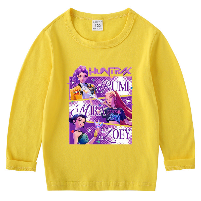 Kpop Witch Hunt Group Korean version raglan spring and autumn girls' T-shirt crew neck cartoon long-sleeved top base shirt set