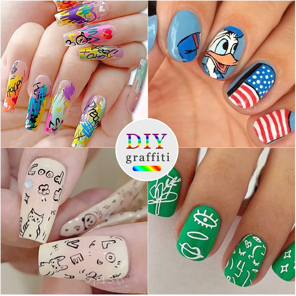 Cross-border SHEIN hot selling nail pen DIY painting graffiti nail art high-gloss hook pen acrylic marker set