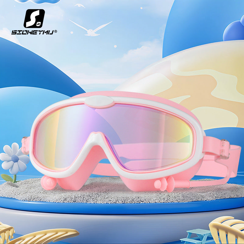 Children's bag swimming goggles, girls, boys' swimming equipment, glasses, waterproof, anti-fog, large frame professional diving goggles factory