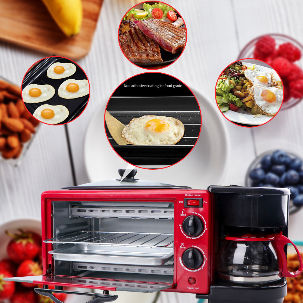 Household three-in-one coffee oven toaster multi-functional automatic toaster oven mini electric oven omelette by My Store