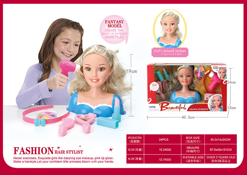 Play house makeup doll comb hair girls children toys wig dressing set princess sixth birthday gift