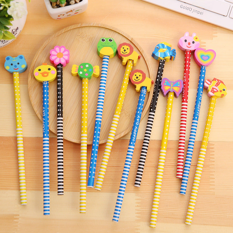 Cute cartoon with eraser pencil kindergarten Xi supplies elementary school students exam HB gift prize gift by My Store