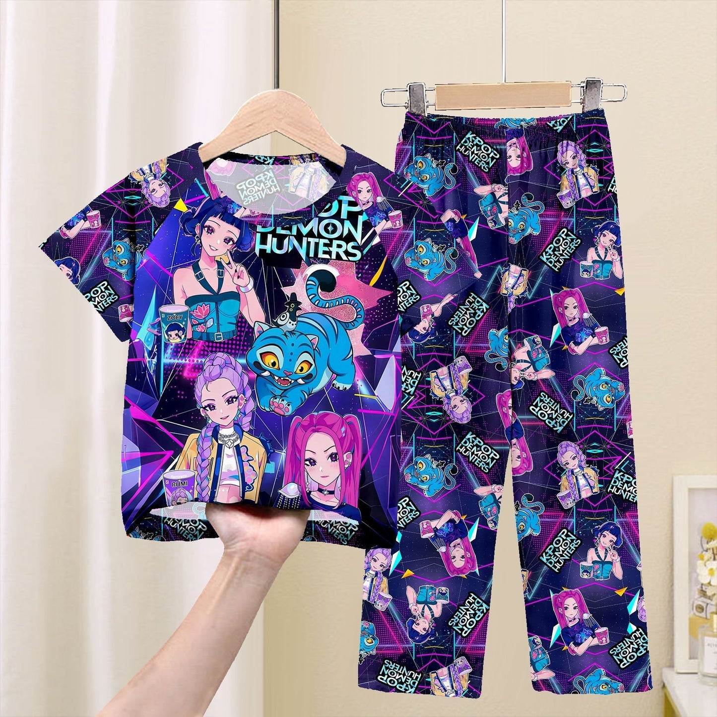 Foreign trade children's pajamas, spring and summer short-sleeved trousers, cartoon Sharjah men's group K-POP girl group middle and adult children's loungewear