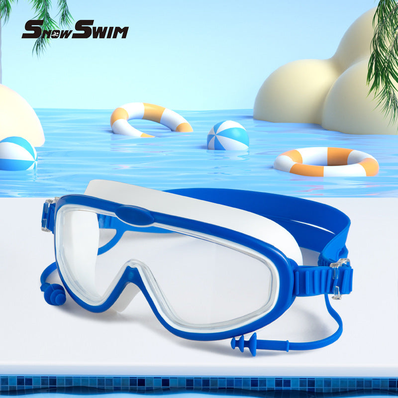 Children's bag swimming goggles, girls, boys' swimming equipment, glasses, waterproof, anti-fog, large frame professional diving goggles factory