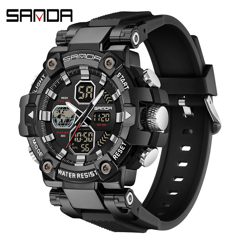 Sanda's new watch dual display snooze alarm clock men's watch youth outdoor sports multi-functional electronic watch
