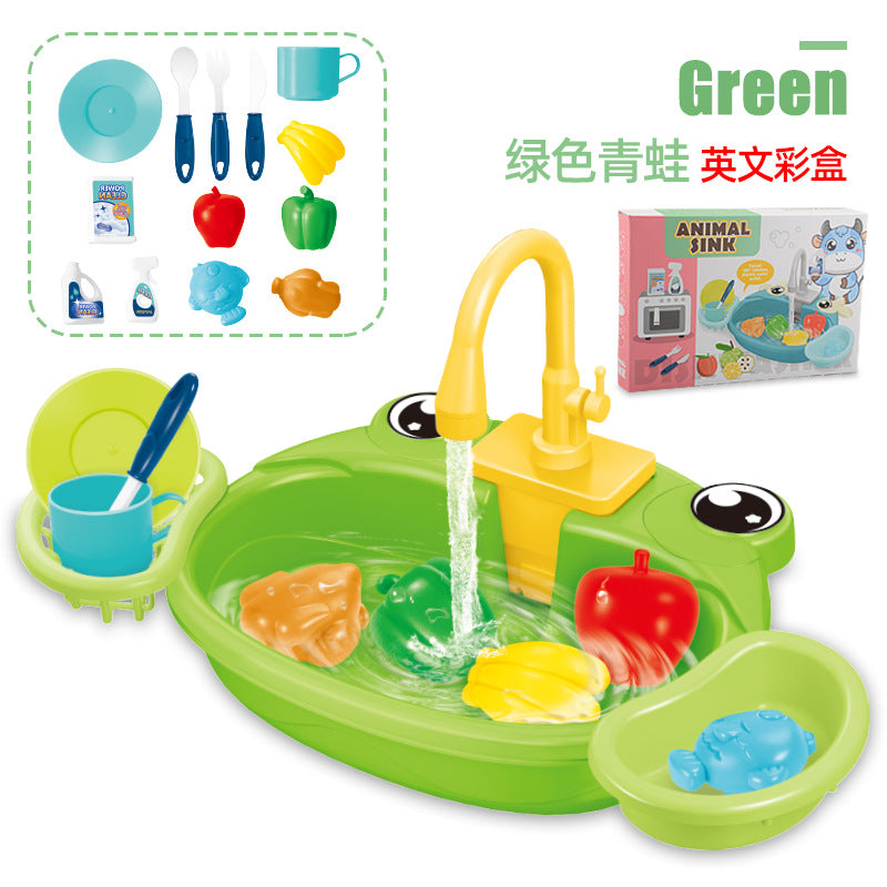 Children's play home cartoon electric dishwasher, circulating water, kitchen sink, electric dishwasher, water play toys