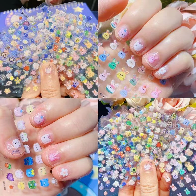 3D kids cartoon bunny glow-in-the-dark nail stickers princess baby waterproof nail stickers little girl toy nail stickers