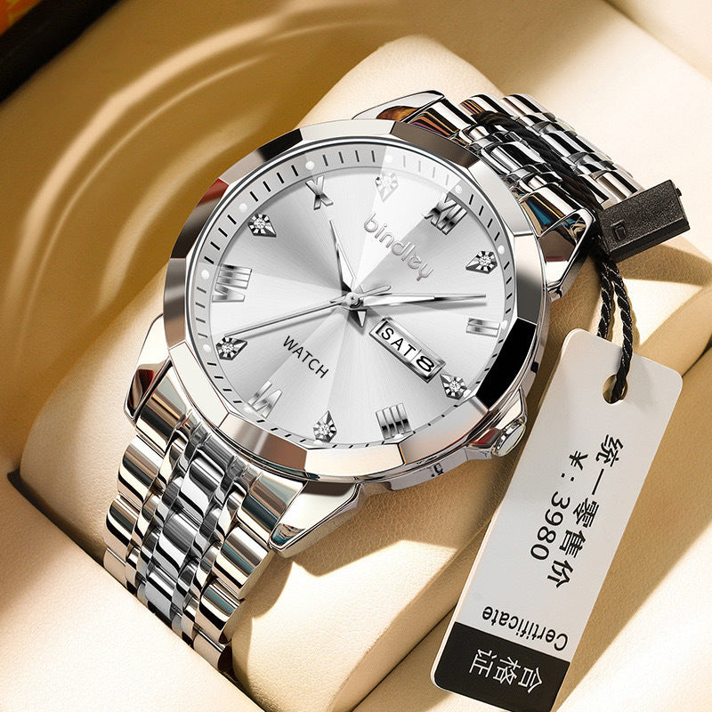 Foreign trade hot sale 2025 new men's watch men's large dial men's glow men's watch men's high-end calendar quartz watch