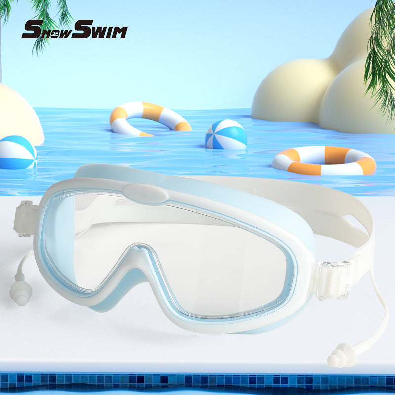 Children's bag swimming goggles, girls, boys' swimming equipment, glasses, waterproof, anti-fog, large frame professional diving goggles factory