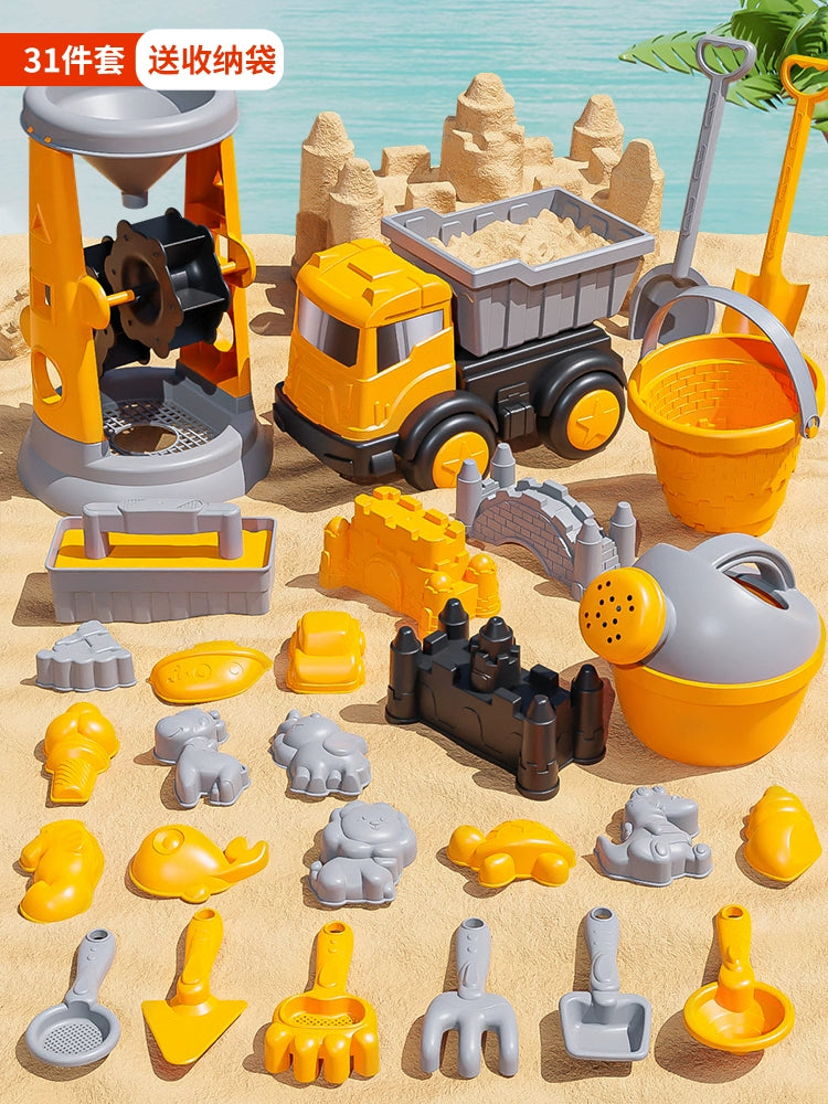 Children's beach toy car set baby indoor beach digging sand play sand tool sand pool hourglass shovel bucket by My Store