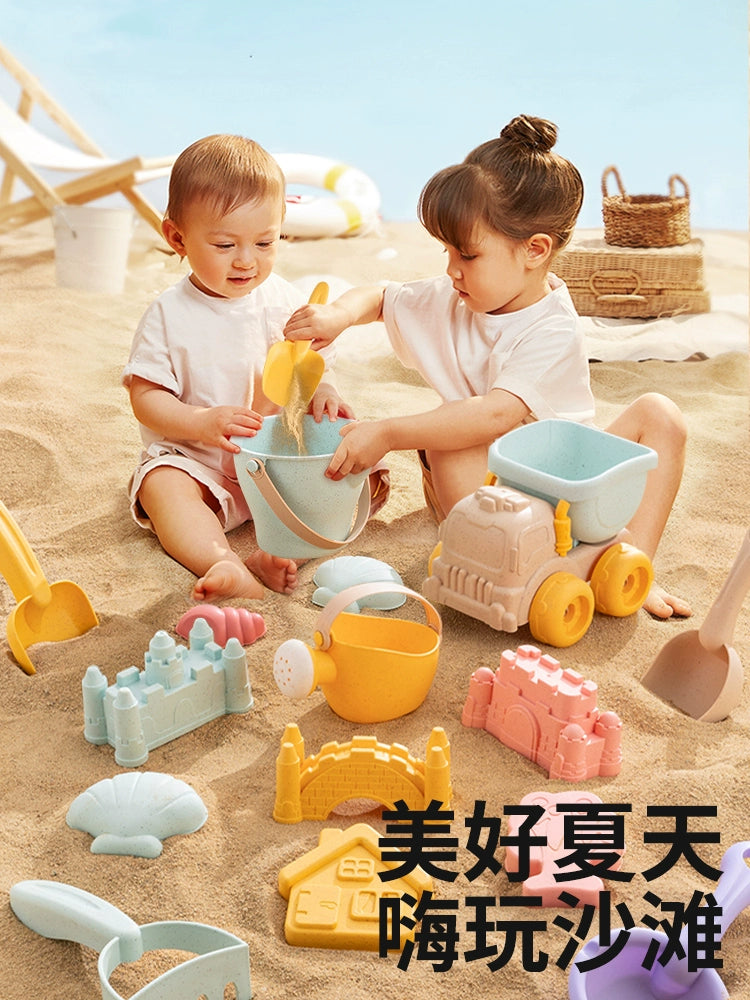 Kids beach toys baby beach play sand digging shovel bucket hourglass digging tool set sand pool cart by My Store