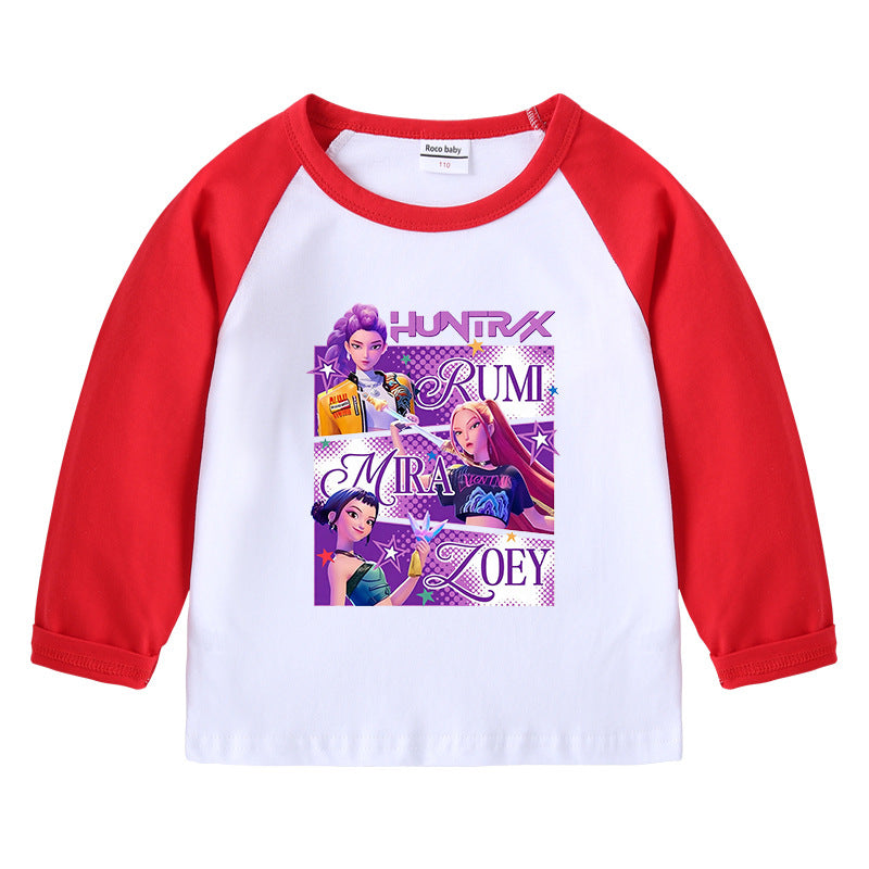 Kpop Witch Hunt Group Korean version raglan spring and autumn girls' T-shirt crew neck cartoon long-sleeved top base shirt set