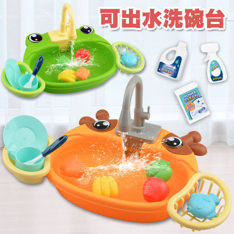 Children's play home cartoon electric dishwasher, circulating water, kitchen sink, electric dishwasher, water play toys