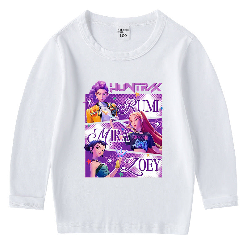 Kpop Witch Hunt Group Korean version raglan spring and autumn girls' T-shirt crew neck cartoon long-sleeved top base shirt set