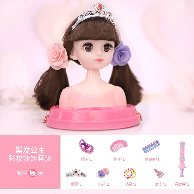 Play house makeup doll comb hair girls children toys wig dressing set princess sixth birthday gift