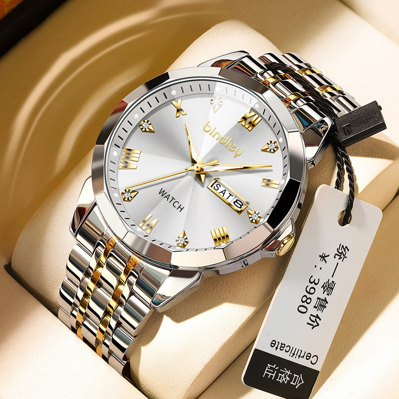Foreign trade hot sale 2025 new men's watch men's large dial men's glow men's watch men's high-end calendar quartz watch