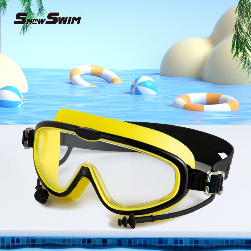 Children's bag swimming goggles, girls, boys' swimming equipment, glasses, waterproof, anti-fog, large frame professional diving goggles factory