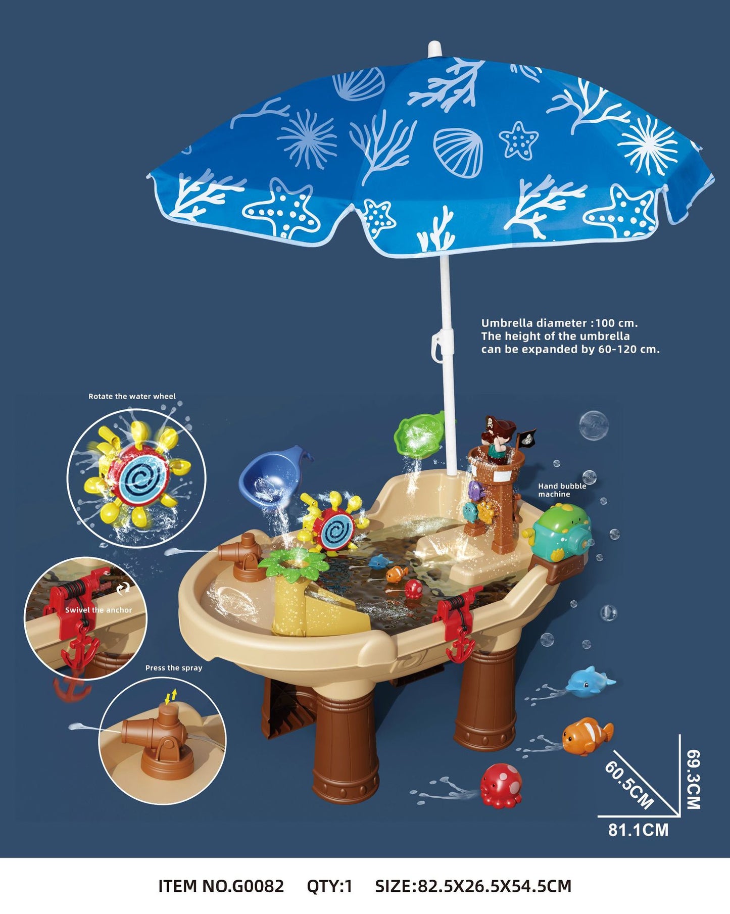 Children's beach play toys Seaside water play table with parasol Outdoor chicken play in the water and sand set by My Store