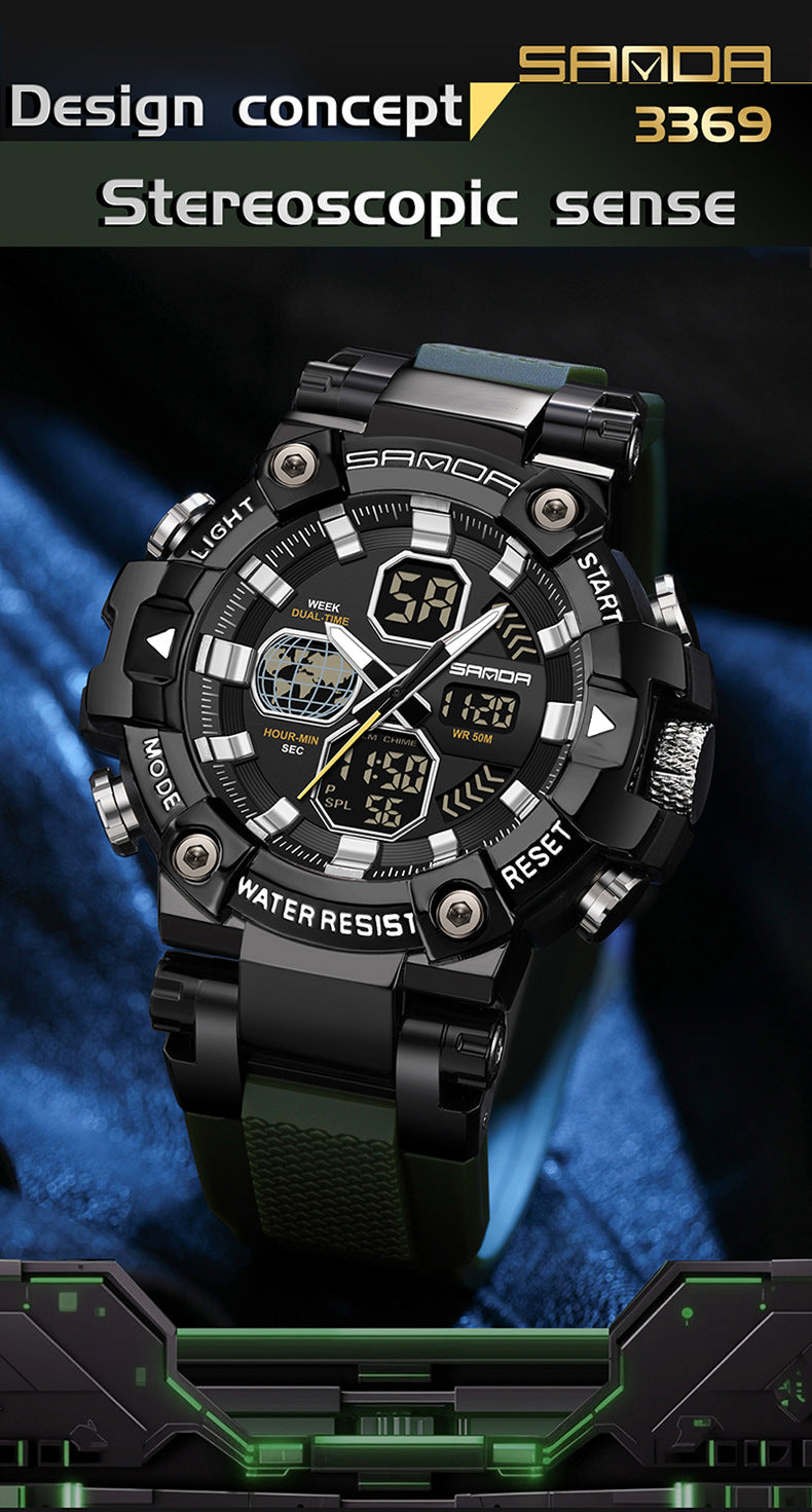 Sanda's new watch dual display snooze alarm clock men's watch youth outdoor sports multi-functional electronic watch
