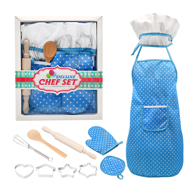 Kids play house, kitchen, baking toys, cooking, cooking, cake, apron, gloves, hat set, ice cream
