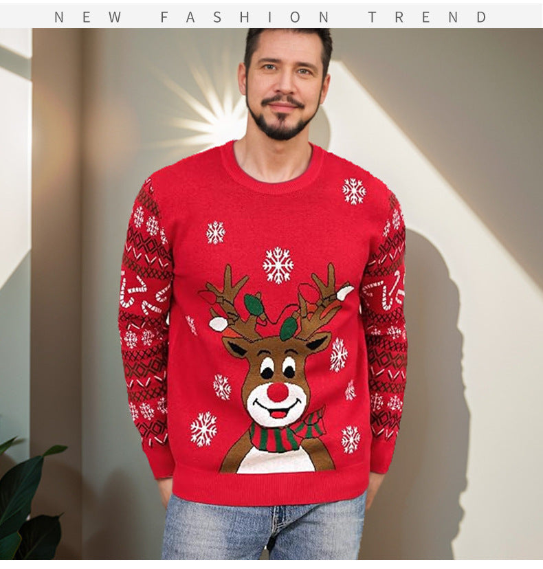 Amazon cross-border new men's knitwear Christmas casual slim style crew neck woolen patchwork knitwear