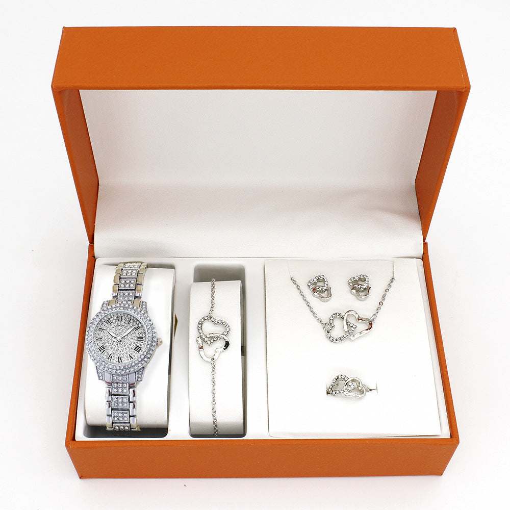 Wristwatch Bracelet Set High Value Watches Women's 5-Piece Set Stylish Quartz Watch Women's Watches