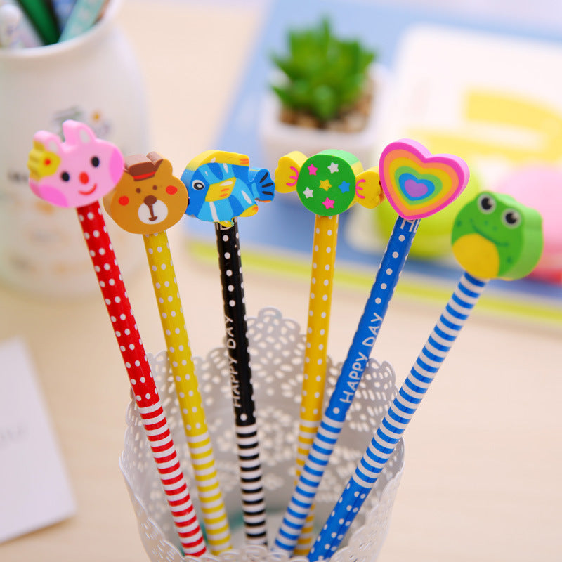 Cute cartoon with eraser pencil kindergarten Xi supplies elementary school students exam HB gift prize gift by My Store