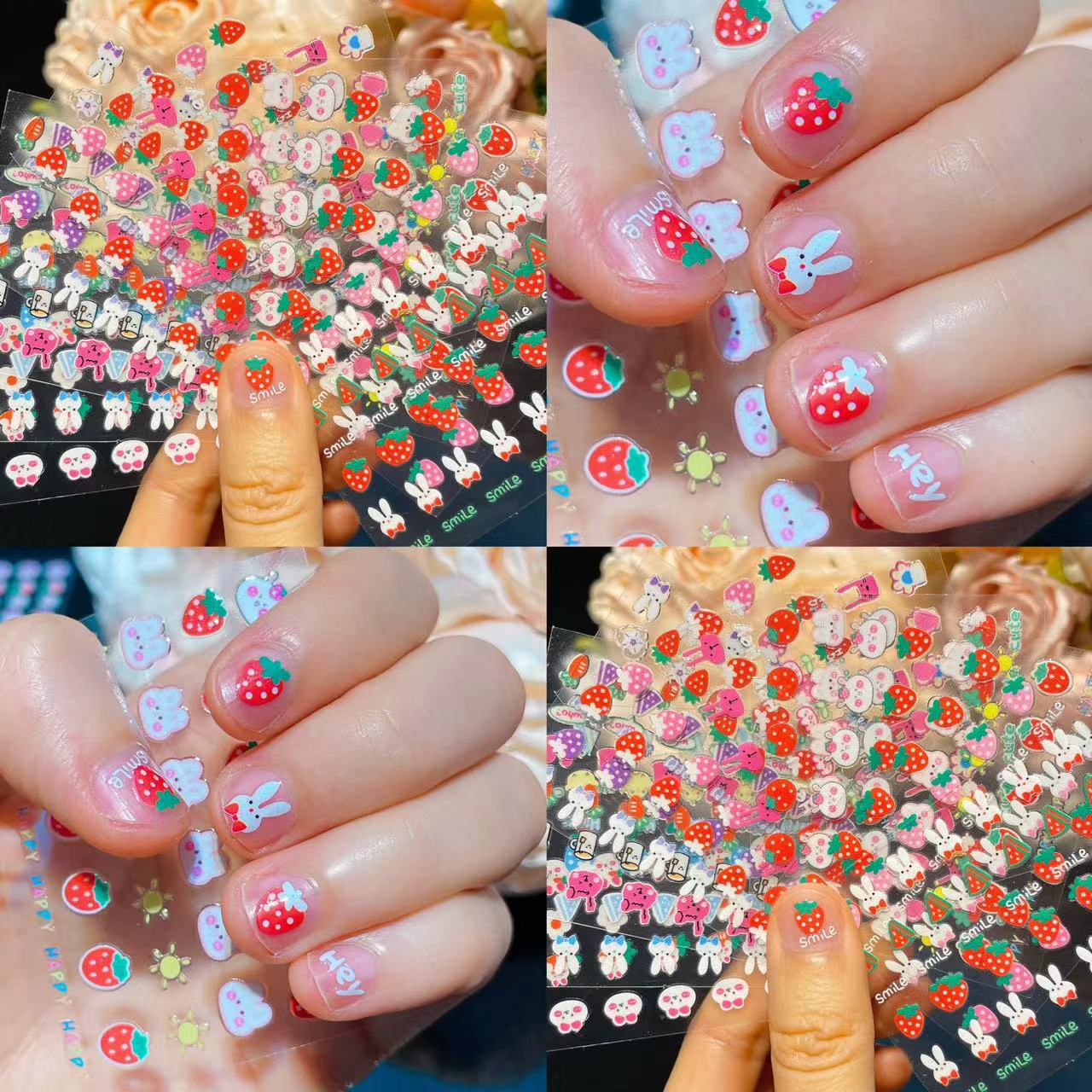 3D kids cartoon bunny glow-in-the-dark nail stickers princess baby waterproof nail stickers little girl toy nail stickers