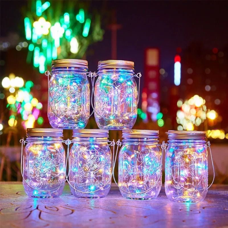 Solar Mason Bottle Light Outdoor Glass Light LED Firefly Creative Wishing Light Full of Stars Christmas Hanging Lights by My Store