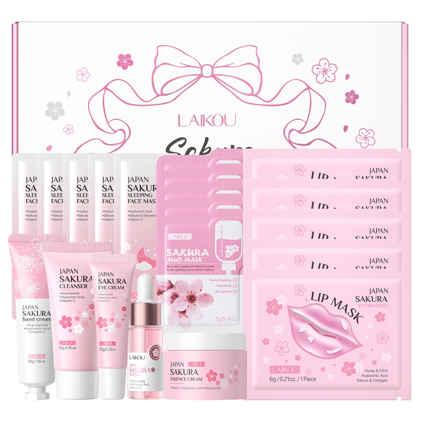 Cross-border full English LAIKOU cherry blossom series skin care set combination facial care full set of hydration manufacturers in stock