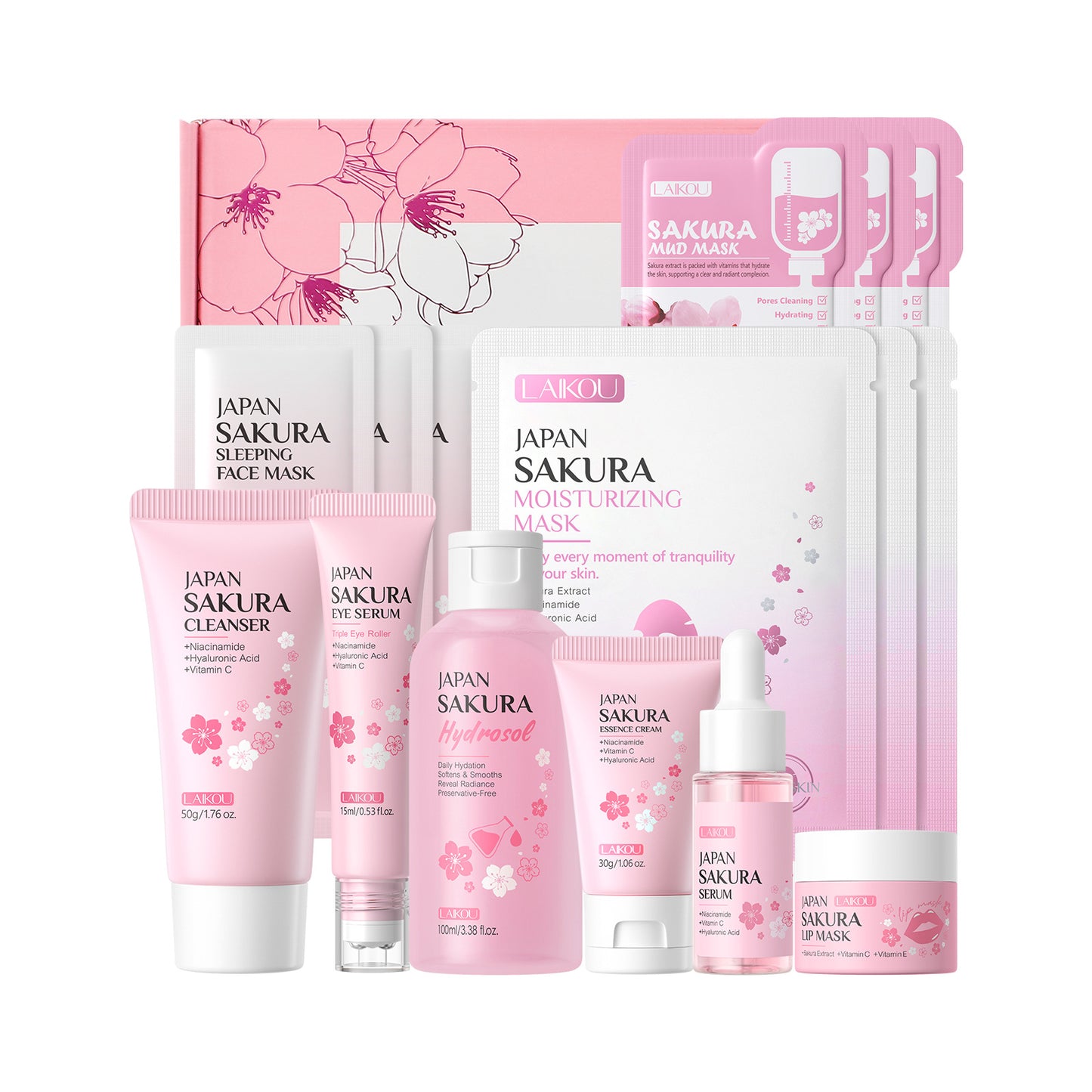Cross-border full English LAIKOU cherry blossom series skin care set combination facial care full set of hydration manufacturers in stock