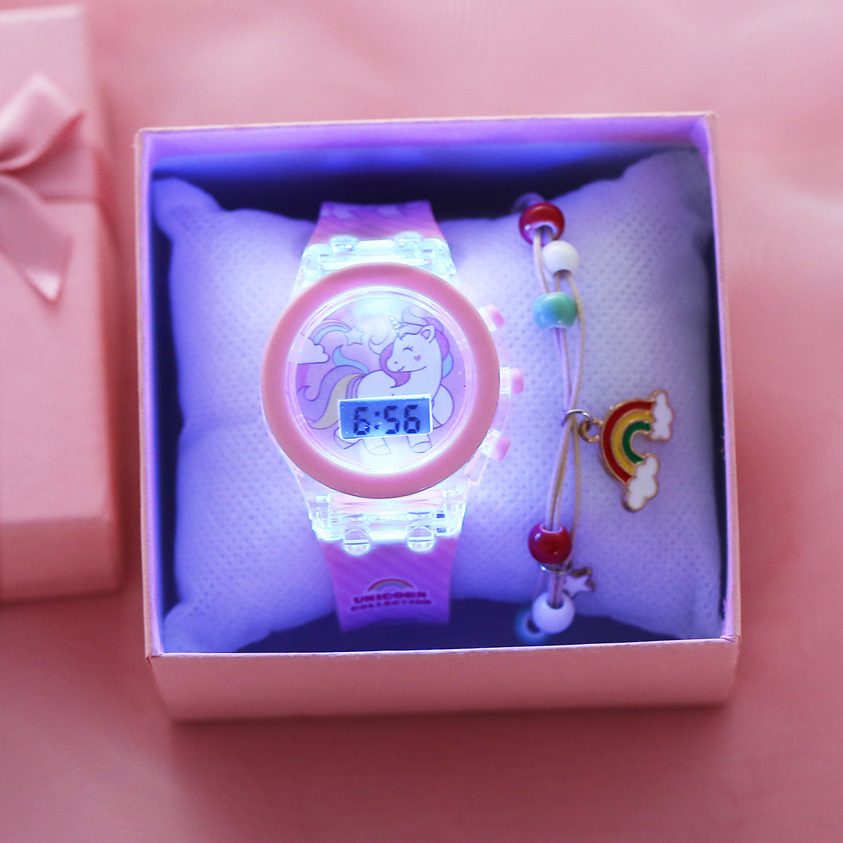 New Kids Glow Watch Unicorn Luminous Silicone Electronic Watch Plus Bracelet (2pcs set)