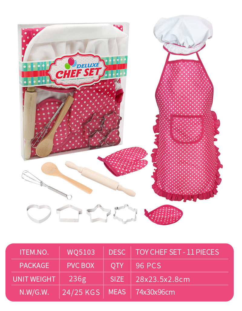 Kids play house, kitchen, baking toys, cooking, cooking, cake, apron, gloves, hat set, ice cream