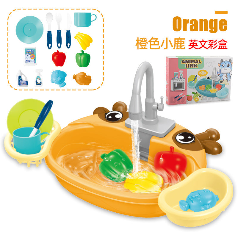 Children's play home cartoon electric dishwasher, circulating water, kitchen sink, electric dishwasher, water play toys