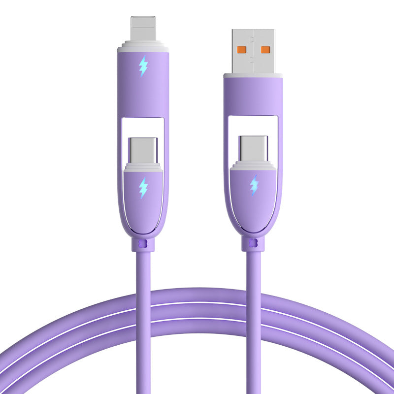 Liquid silicone fast charging 4-in-1 data cable solid color is suitable for Apple 15 mobile phone charging cable source factory