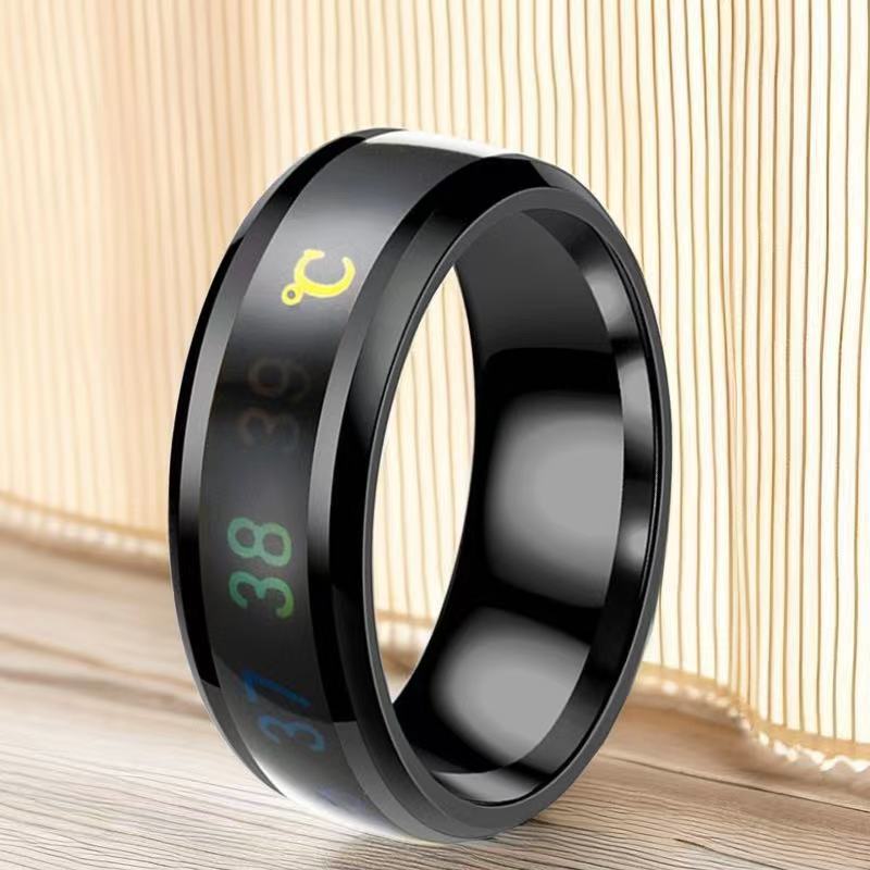 European and American cross-border stainless steel rings men's fashion cold intelligent temperature sense niche men's tide titanium steel temperature jewelry