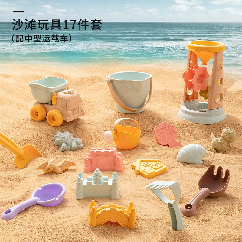 Kids beach toys baby beach play sand digging shovel bucket hourglass digging tool set sand pool cart by My Store